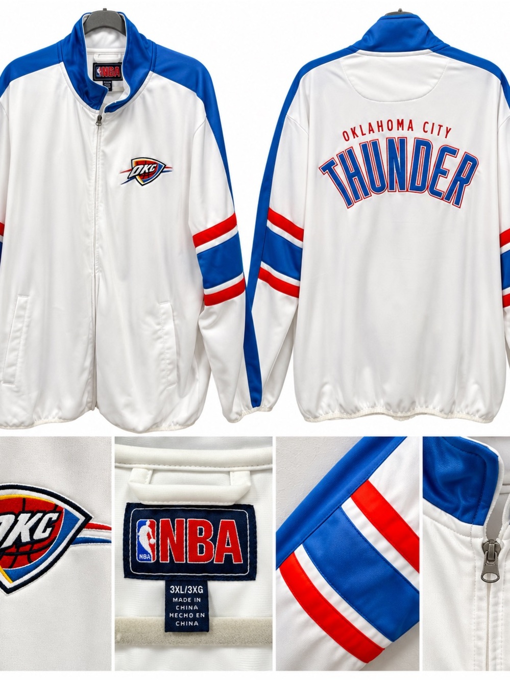 OKC Thunder NBA 3XL White Blue Red Full Zip Track Jacket